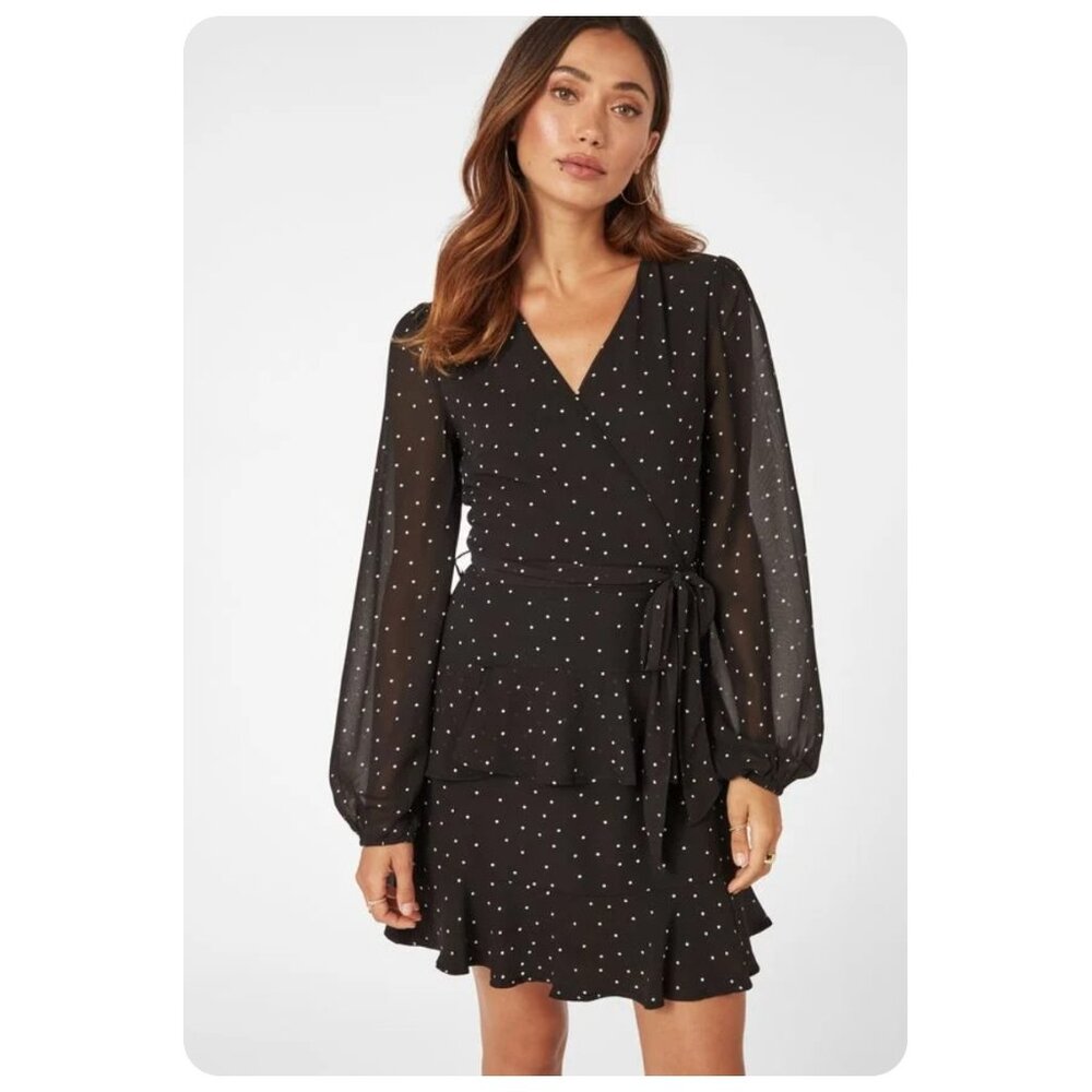 !! Hyfve Black Polka Dot Long Sleeve Ruffle Dress sz M